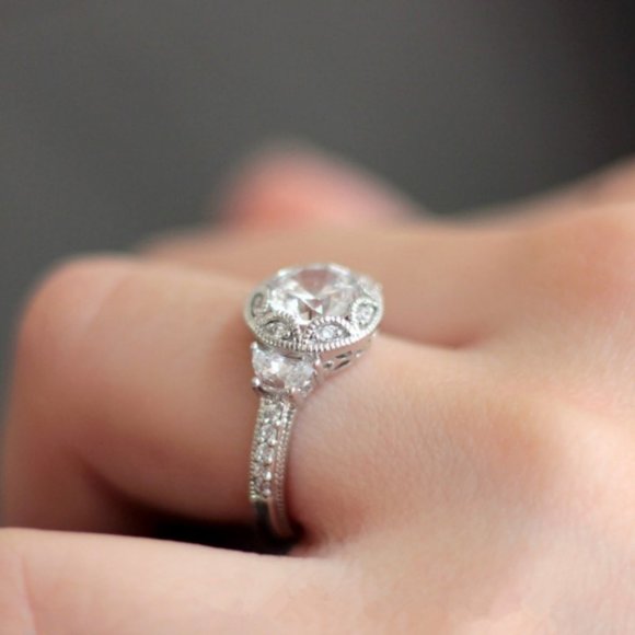 NEW 925 Silver Diamond Halo Engagement Ring A - Picture 5 of 5